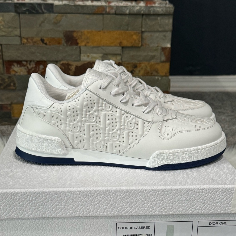 SOLD‼️Christian Dior - Dior One White Oblique Perforated Calfskin Womens Sneaker - Picture 13 of 14